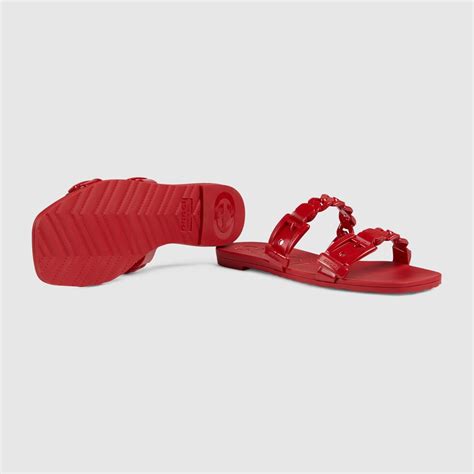 Women's rubber slide sandal in hibiscus red rubber 